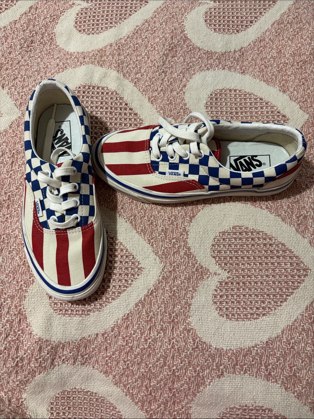Vans Kids Checkerboard & Stripe Sneakers - Red, White & Blue